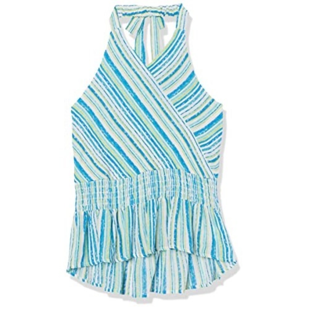 Speechless Big Girls Smocked Elastic Waist Striped Halter Top - Teal Cobalt - XL